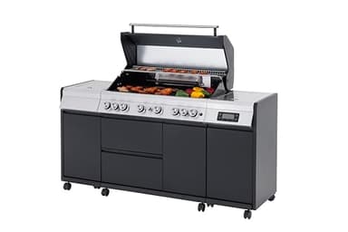 Tarrington House Barbecue a Gas con 6+1+1 Bruciatori Varley, Acciaio/Acciaio Inox, 72 kW, Coperchio con Termostato, Termometro Digitale, Bruciatore a Infrarossi, Armadio, Nero/Argento