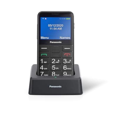 Panasonic KX-TU155EXBN Cellulare per Anziani, Pulsante SOS, Pulsanti Grandi, Compatibile Apparecchi Acustici, Bluetooth, Radio FM, Fotocamera, Base di Ricarica, Nero