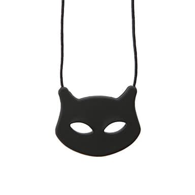 Chewigem - Collana DualTextured, discreta e masticabile e aiuto Stimming (masticatori delicati). Aiuto calmante per difficoltà di elaborazione sensoriale - autismo - ADHD. Riduzione dell'ansia e messa a fuoco migliorata. Ciondolo gatto in nero. Perfetto per bambini e adulti con esigenze motorie orali o dentizione.