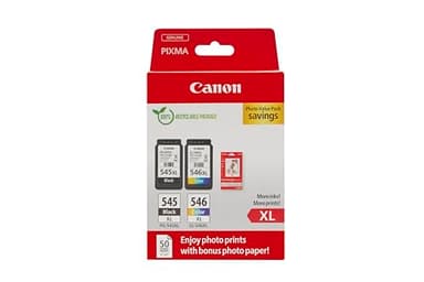 Canon PG-545 XL CL-546 XL VALUE SEC Confezione da 2 Cartucce d'inchiostro (Nero XL colore XL +50 fogli di carta fotografica 10x15cm 2024 SEC), Cartone Riciclabile 2024