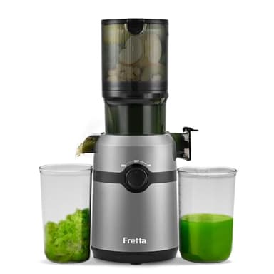 Fretta Estrattore Frutta e Verdura, Apertura Larga da 108mm Adatta a Frutta e Verdure, 1L Capacità, 200W Centrifuga Lenta, 99% Nutrienti Preservati, BPA Free, Facile da Smontare e Pulire