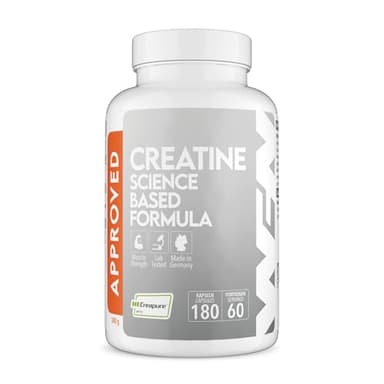 WFN Approved Creatine Caps - Creapure - 180 Capsule di creatina - Giga Caps ad alta dose - Pura creatina monoidrato - Vegano - 60 Porzioni - Prodotto in Germania - Testato in laboratorio esterno