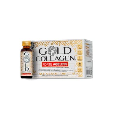 GOLD COLLAGEN Forte Ageless - Collagene Integratore Antirughe Antiossidante Riduce Linee Sottili con Biotina Crescita Capelli, Vitamina C, Collagene Marino con Acido Ialuronico Plumper, 10x50 ml