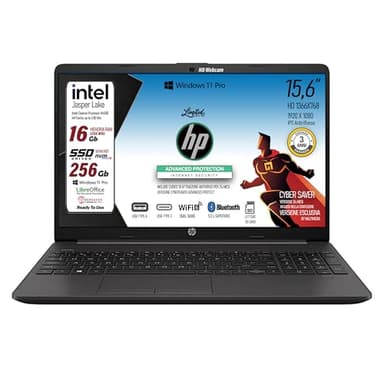 HP 250 G9 Computer portatile 39,6 cm (15.6") 1366 x 768 Pixel Intel N4500 16Gb DDR4-SDRAM 256Gb SSD Wi-Fi, Win 11 Pro, Libre Office preconfigurato 3 ANNI DI GARANZIA, include cybersaver 24 mesi