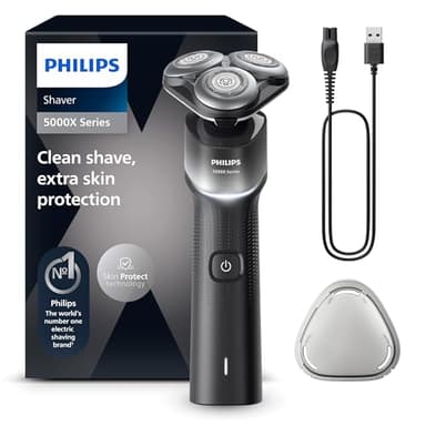 Philips Shaver 5000X Series Rasoio elettrico Wet and Dry con tecnologia Skin Protect, testina flessibile a 360°, 1 ora di ricarica/ricarica rapida di 5 minuti, cappuccio a P, Argento, modello X5004/00