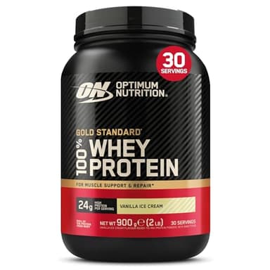 Optimum Nutrition Gold Standard 100% Whey, Proteine in Polvere, Gusto Gelato alla Vaniglia, 900g, 30 Porzioni, La Confezione Può Variare
