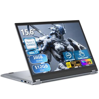 15,6 Pollici PC Portatile Touchscreen 2 in 1, Win11 Notebook Ryzen 3 3200U CPU, Laptop 16GB RAM 512GB SSD, Computer Portatile 360° Rotation Touchscreen 1080P FHD IPS con RJ45 USB3.0 HDMI Type-C WIFI5