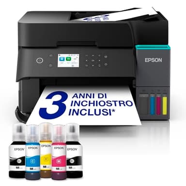 Epson EcoTank ET-3950 Stampante con Serbatoi D’inchiostro | Home Office | Wi-Fi | A4 | Fronte/Retro Stampa, Copia, Scansione | Display LCD 6.1 cm | ADF Da 30 Fogli | 3 Anni D'Inchiostro Inclusi
