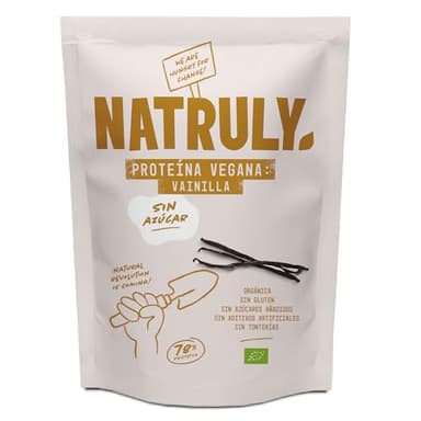 NATRULY Proteine Vegane BIO Vaniglia, 93% di Proteine, Senza Zucchero, Senza Glutine, Senza Lattosio –350 g