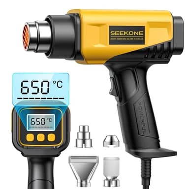 SEEKONE Pistola ad Aria Calda 2000W con LCD, 50℃-650℃ Pistola Termica Design Compatto Temperatura e Flusso D'aria Regolabili, con Protezione da Sovraccarico e Ideale per Il Restringimento del PVC