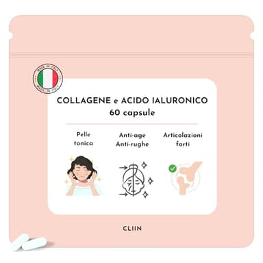 Collagene marino con Acido Ialuronico, Integratore alimentare Naturale Made in Italy, 60 capsule, Collagene e Acido Ialuronico, Antirughe, Antiage, Cura della Pelle, Capelli e Unghie forti