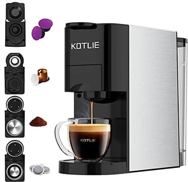 KOTLIE AC-513K Macchina da Caffè 4 in 1 per Nespresso Original/Dolce Gusto/Caffè Macinato/ESE Pads(44mm), 19 Bar, 800 ML