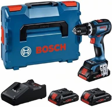 Bosch Professional 18V System Trapano con percussione a batteria GSB 18V-90 C (2.100 giri/min, motore brushless, incl. 3 batterie ProCORE 4.0Ah, caricabatteria GAL 18V-40, in L-BOXX)