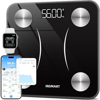 Bilancia Pesapersone Digitale Professionale, INSMART Bilancia Impedenziometrica Smart Bluetooth con 16 Indici di Misurazione Pesa Persone, Massa Grassa e Magra, BMI, Massa Muscolare o Ossea, 180KG