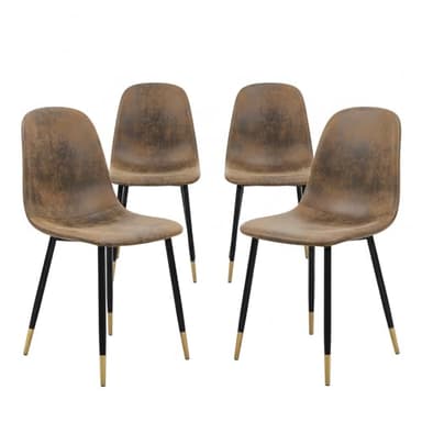 Homy Casa, Set di 4 sedie da pranzo in ecopelle scamosciata marrone, in stile scandinavo, per cucina e soggiorno, con gambe nere e oro