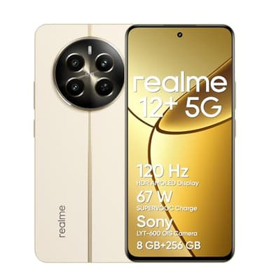 realme 12+ 5G Smartphone 8+256 GB con NFC, Sony LYT-600 OIS, Chipset Dimensity 7050 5G, Display AMOLED da 120 Hz, Smart Touch antipioggia, SUPERVOOC da 67 W, Navigator Beige(no adapter)