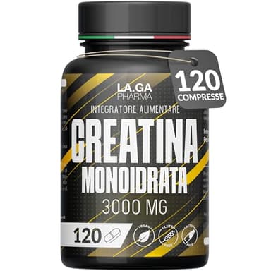 Creatina Monoidrata 120 Compresse da 3000mg di Creatin Pura per dose. Creatine Monohydrate per Massa Muscolare e Boost Energetico. Creatina Pre e Post Workout. Creatina Made in Italy, 100% Vegan