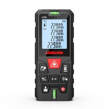 Metro Laser 70M, LASELION Misuratore Laser Professionale con Retroilluminazione LCD e 2 Strumenti a Bolla Orizzontale, Livella Incorporata e Funzione di Silenziamento