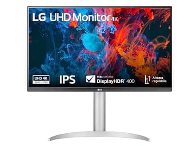 LG 27UP650K Monitor 27" Ultra HD 4K (3840x2160), IPS, HDR 400, DCI-P3 95%, 60Hz, 5ms (GtG), HDMI 2.0, DisplayPort 1.4, AUX, Stand Pivot, Flicker Safe, Bianco