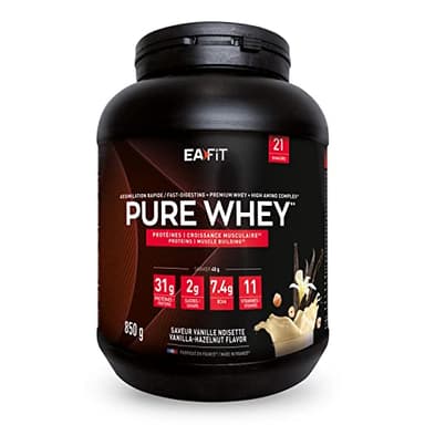 Proteine in Polvere Whey 850 g Gusto Vaniglia Nocciola| 31 g per Shaker Proteine | Whey Protein Concentrate e Isolate | BCAA + L-Glutammina + Taurina | Integratore per Massa Muscolare |Con 11 Vitamine