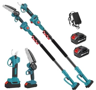 Forbice da Potatura a Batteria, Motosega a Batteria 6 Pollici incluso, + Asta Telescopica 128-248cm, Kit 3 in 1, Cesoie Elettriche per Potatura Giardino Rami Arbusti Vigneto