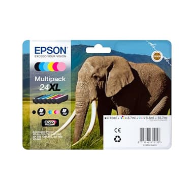 EPSON Serie 24 Elefante, Cartucce Getto d'Inchiostro Claria Photo HD, Formato XL per Fotografie Ottime a 6 Colori, Stampa Fino a 740 Foto a Colori