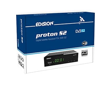 Edision PROTON S2 - Decoder DVB-S2 HD, Ricevitore Digitale Satellitare Full HD DVB-S2, USB, HDMI, SCART, Sensore IR, Supporto USB WiFi, Telecomando Universale 2in1, Nero