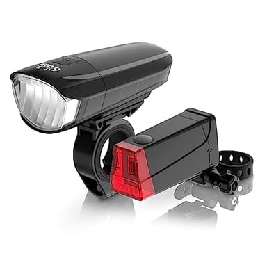DANSI LED Light Set - Illuminazione per biciclette omologata StVZO con 60, 30 e 15 Lux | Illuminazione per biciclette a LED anteriore + posteriore | Regolazione automatica dell'illuminazione
