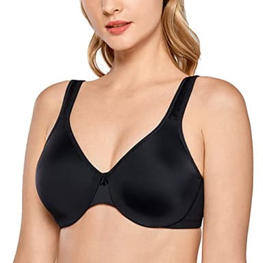 DELIMIRA Donna Reggiseno Minimizer Taglie Forti Senza Cuciture con Ferretto Supporto Confortevole e Senza Imbottitura Nero 6D