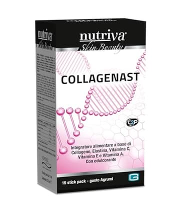 NUTRIVA Collagenast, Integratore Alimentare con Collagene. Elastina, 2,5g di Collagene idrolizzato, Vitamina E, A, C. Integratore Pelle, 15 buste. Antirughe Donna uomo long lasting, da Bere
