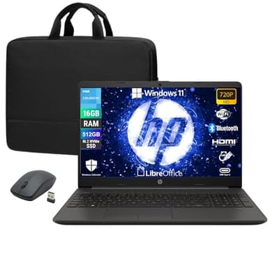 HP 250 G9, Notebook Computer Portatile, Intel N4500, Display HD da 15,6", Ram 16 Gb DDR4, SSD NVMe 512 Gb, W11 Pro, Libre Office Preconfigurato + Borsa e Mouse