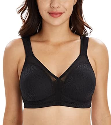 Lemorosy Reggiseno Minimizer Taglie Forti da Donna Comodo per Quotidiana Coppe Piene Non Imbottite Senza Ferretto a Tenuta Forte (4E,Nero)