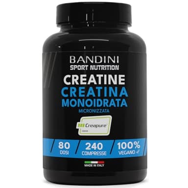 Bandini® Creatina CREAPURE® Monoidrata 240 Compresse - Integratore per Allenamento, Sport, Palestra e Pre Workout - 100% Vegan - A base di Creatine Monoidrato per ATP e recupero