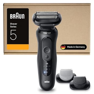 Braun Serie 5 Rasoio Elettrico Barba, Wet&Dry, Regolabarba Uomo, Rasoio Barba, 50 Min Di Utilizzo, +2 Accessori, Senza Fili, 100% Impermeabile, Regolabarba Braun, 52-N1650SI, Nero