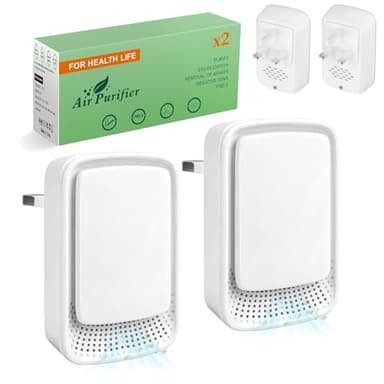 Purificatore d'Aria Ionico, Mini Depuratore d'Aria Domestico Plug-in (2 Pezzi) - Elimina Odori di Animali, Fumo e Polvere, Ideale per Camera da Letto, Cucina, Bagno o Stanza degli Animali Domestici