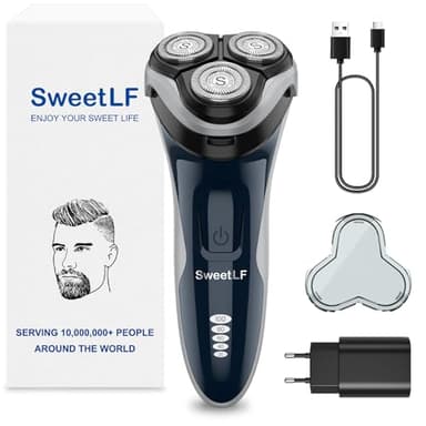 SweetLF (2025 Nuovo) Rasoio Elettrico Uomo,Regolabarba con Testine Rotanti 4D, Rasoio Ricaricabile Wet & Dry con Display LED, Rasatura Impermeabile IPX7 Blu Navy