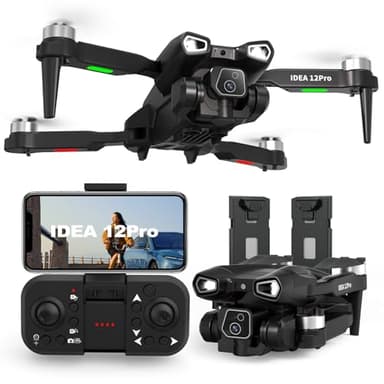 12PRO Droni con Telecamera Motore Brushless Drone per Principianti e Adulti 5G WIFI FPV RC Pieghevole Quadcopterper 135° Telecamera Regolabile Motorizzata 4K HD 2 Cameras Altitude Hold 2 Batterie
