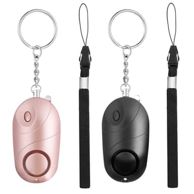 AiQInu 2 Pezzi Allarme Personale, Allarme Tascabile da donna,Allarme di Autodifesa, Sirena 140 dB con illuminazione a LED per donne, anziani(Rosa, Nero)