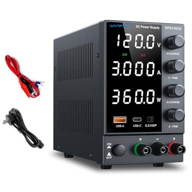 WANPTEK POWER Alimentatore da Banco 120V 3A, Alimentatore da Laboratorio Regolabile con OCP, Alimentatore Stabilizzato con Display LED a 4 Cifre, Porta USB-A & Type-C Ricarica Rapida