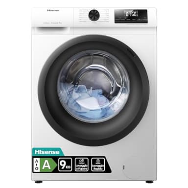 Hisense WFQE9014EVJM – Lavatrice a Carica Frontale 9 kg, Classe A, Vapore, 15 Programmi, Motore Inverter, Programma Rapido 15’, Pause & Add, Pulizia Cestello, Display LED, Bianco