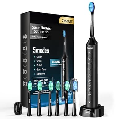 Spazzolino Elettrico, Spazzolini Elettrici, Spazzolino Sonico - 3 Intensità, 5 Modalità, 40000VPM, IPX7, Spazzolino Denti Elettrico Autonomia 90 Giorni e Timer, Spazzolino Elettrico Ultrasonica, Nero