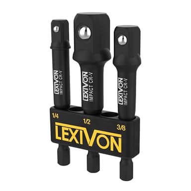 LEXIVON Set di Adattatori a Bussola | Attacco in 3-Prezzi da 1/4", 3/8", 1/2" | Kit Punte Esagonali 7,5cm | Inserti Avvitatore Professionali Impulsi compatibile con Makita, Milwaukee, Bosch (LX-101)