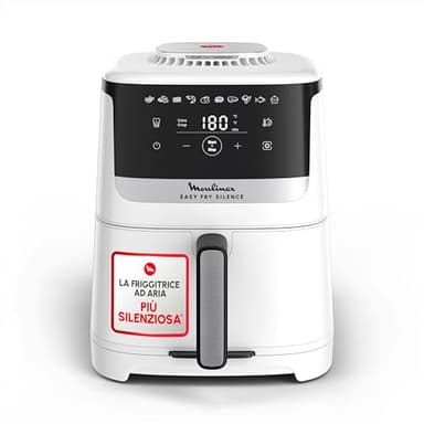 Moulinex Easy Fry Silence, Friggitrice ad Aria Silenziosa 5L/1.5kg per 6 Persone, 1670W, Sistema Easy Clean & Store, 10 Programmi, Touchscreen e Cestello Lavabile in Lavastoviglie, Bianca EZ5521