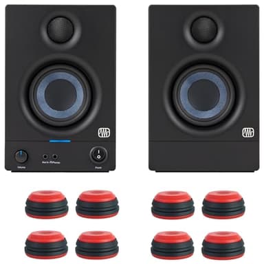 PreSonus Eris 3.5 II Generazione 1 coppia di altoparlanti monitor da studio attivi 2a generazione + piedini per altoparlanti smorzatori di vibrazioni keepdrum 8 pezzi in rosso