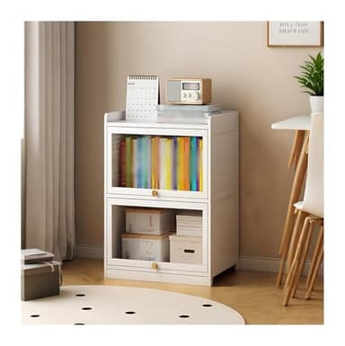 Libreria A 5 Livelli, Scaffale Portaoggetti In Bambù Con Ante Trasparenti, Organizzatore Di Contenitori A Cubo Scaffale Espositivo Per Ufficio, Soggiorno, Cameretta Dei Bambini(Bianco,70 * 31 * 75cm)