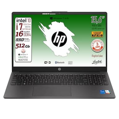 HP 250 G10, PC Portatile CPU Intel Core i7-1355U 13th 10Core, fino a 5 GHz, RAM 16Gb, SSD Pci 512Gb, Display 15.6" ips FHD, Wi-Fi 6, BT, WebCam, HDMI, Win 11, Pronto all'Uso, 3 Anni di garanzia