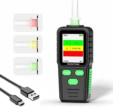 RDINSCOS Etilometro Portatile,Alcol Test con Display LCD Colorito e Ricaricabile,Alcoltest Portatile Precisione di Grado per Uso Domestico e Professionale con 5 Beccucci
