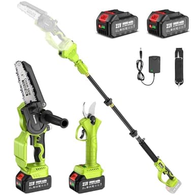 Supstable Motosega a Batteria Telescopica 6 Pollici & 33 mm Forbice Potatura a Batteria, 4 in 1 Kit Motosega e Forbici con 8000 mAh Batterie, Asta Telescopica 4,8 m, Regolazione Catena Senza Attrezzi