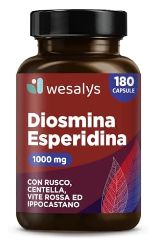 Diosmina Esperidina Alto Dosaggio 1000mg,180 Capsule Vegetali (fino a 6 mesi) - Integratore Vene Varicose, Gambe Pesanti, emorroidi, Capillari Rotti, Circolazione e Microcircolo - WESALYS