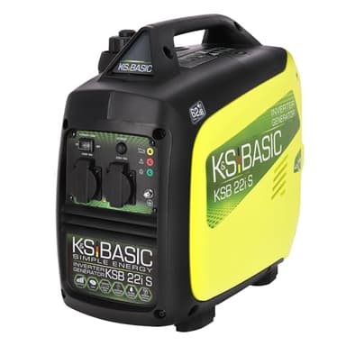 K&S BASIC Generatore inverter 2000 W 4 Tempi Portatile Benzina Silenzioso per Campeggio Camper Pesca Caravan con Modalità Eco, 2x230 V Prese, Rame, Compatto Silenzioso Leggero, KSB 22i S